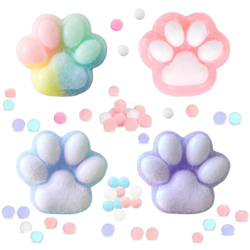 4 Stück Katzenpfoten Squishy, Cat Paw Squishy, Anti Stress Spielzeug Squishy Pfote, Fufu Squishy Quetschspielzeuge, Squishy Cat Paw Mädchen Und Jungen Zum Entspannen(Rosa, Lila, Farbe, Blau) von agogue