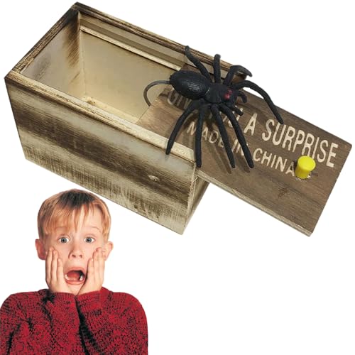 agogue Spinne Scherzartikel in Der Box Spinne,für Kinder Party Favors Gifts Holzkiste Spinne Gummispinne,Interessante Gummispinne in Einer Holzkiste Spinnenbox Überraschen Spinnenbox Scherzartikel von agogue