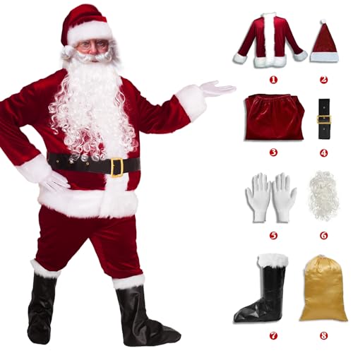 aisacsop Weihnachtsmann-Kostüme für Herren, Deluxe, Samt, für Erwachsene, Größe XL, Rot, Deluxe, 8 Stück, XL von aisacsop