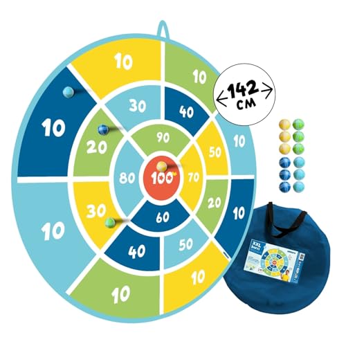 alldoro 60061 XXL Dart-Scheibe, 1x Pop-up-Darts, 12x Klettbälle, 1x Tragetasche, bunt, Ø 142 cm, für Kinder ab 3 Jahren von alldoro