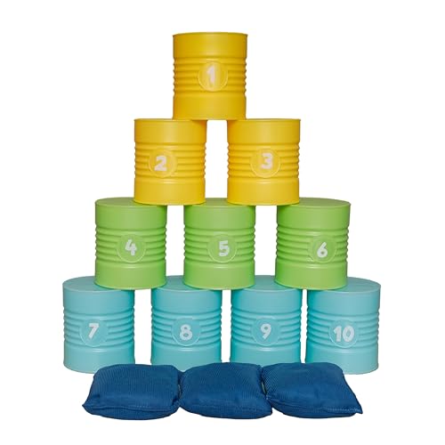 alldoro 60069 Dosenwerfen Spiel Set - 10 nummerierte Dosen, 3 Wurfsäckchen - für Kinder ab 3 Jahren, je 9 x 8 x 8 cm, bunt von alldoro