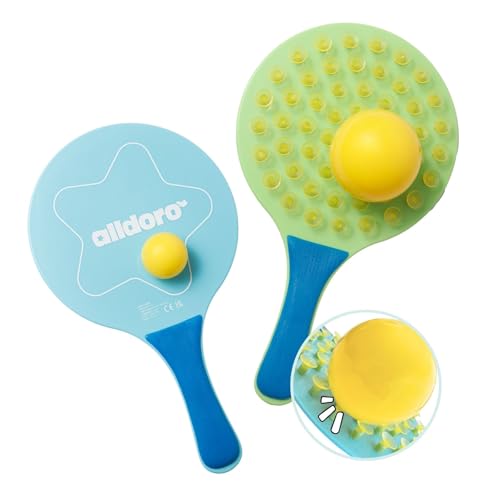 alldoro 60070 Sticky Beachball-Set - 2in1 Strandspiel mit 2 ergonomischen Schlägern + 2 Bällen, einseitig mit Saugnäpfen zum Fangen alldoro 60070 Sticky Beachball-Set - 2in1 Strandspiel mit 2 ergonomischen Schlägern + 2 Bällen, einseitig mit Saugnäpfen zum Fangen von alldoro
