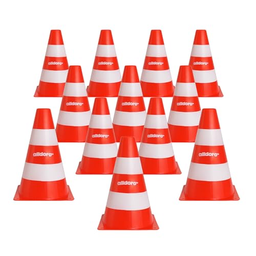 alldoro 60093 Pylonen 12er-Set für Kinder, Verkehrshütchen orange-weiß, 18 cm hoch, stapelbare Leitkegel für Slalom, Sport & Freizeit alldoro 60093 Pylonen 12er-Set für Kinder, Verkehrshütchen orange-weiß, 18 cm hoch, stapelbare Leitkegel für Slalom, Sport & Freizeit von alldoro