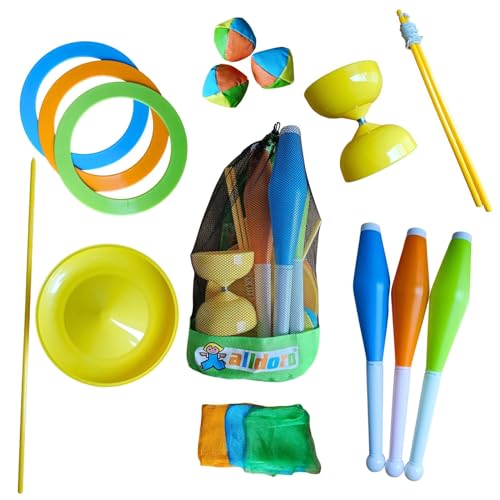 alldoro 60130 Jonglier-Set im Rucksack - 16-teillig - Jonglierspiel mit Diabolo für Kinder ab 3 Jahren und Einsteiger von alldoro