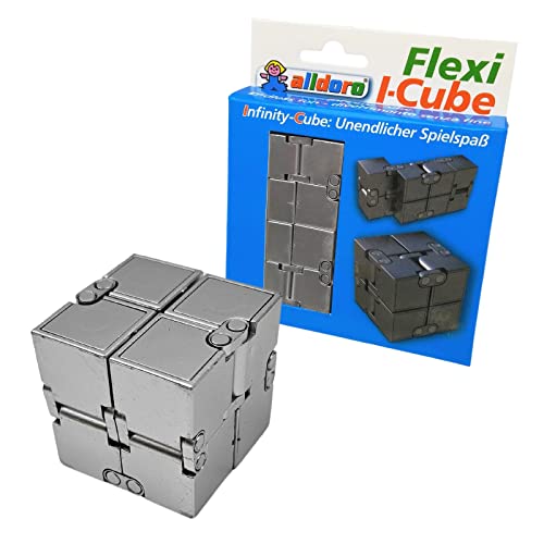 alldoro 60337 Flexi I-Cube, Unendlichkeit Würfel, Infinity Fidgetwürfel 2x2, Geschicklichkeitsspiel für Motorik und Stressabbau, Fingerspielzeug für Kinder ab 3 Jahren, Teenager & Erwachsene, Silber von alldoro