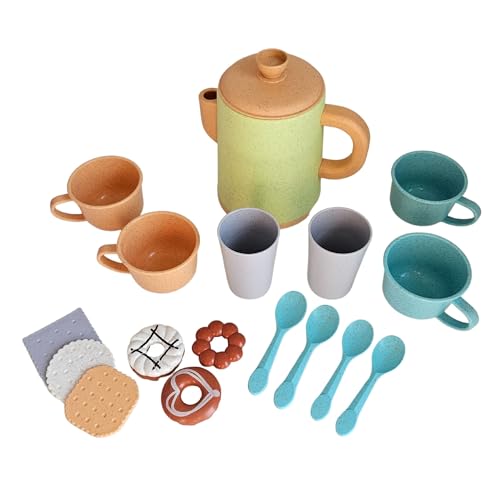 alldoro 60420 Küchenset mit Kaffeekanne - Set 17-teilig für Kinder-Küchen, aus Kunststoff-Weizenstroh-Gemisch, ecofriendly von alldoro