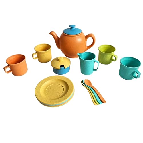 alldoro 60422 Teeservice mit Kanne - Set 15-teilig für Kinder-Küchen, aus Kunststoff-Weizenstroh-Gemisch, ecofriendly von alldoro