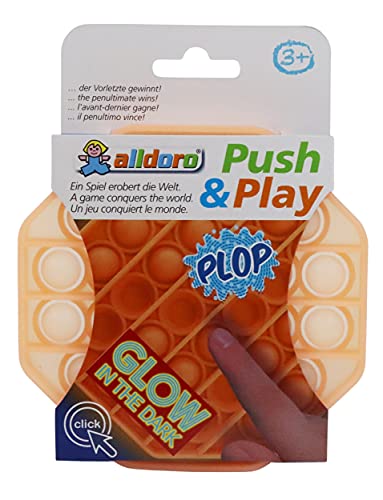 alldoro 63067 Play Silikon Fidget Spielzeug ca. 12 cm achteckig, Pop it Anti Stress Fingerspielzeug, Bubble Push für Stressabbau, für Kinder und Erwachsene, Glow in The Dark Orange von alldoro