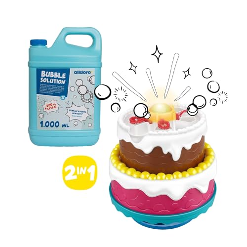 alldoro 68707 2-in-1 Seifenblasen-Set, Seifenblasenmaschine Torte mit Licht & Sound & Seifenblasen-Flüssigkeit Nachfüllflasche 1,2 L, ab 3 Jahren alldoro 68707 2-in-1 Seifenblasen-Set, Seifenblasenmaschine Torte mit Licht & Sound & Seifenblasen-Flüssigkeit Nachfüllflasche 1,2 L, ab 3 Jahren von alldoro