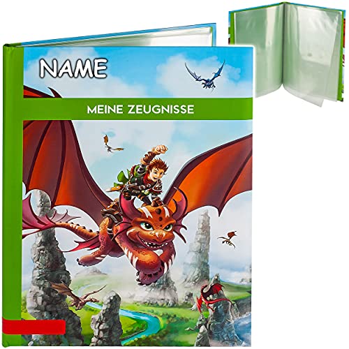 Zeugnismappe / Dokumentenmappe _ Motivwahl _ Drachen Jäger _ inkl. Name - Meine Zeugnisse _ gebunden - Buch mit festen Seiten - A4 - A 4 - Zeugnisbuch - Softc.. von alles-meine.de GmbH - hergestellt in Deutschland