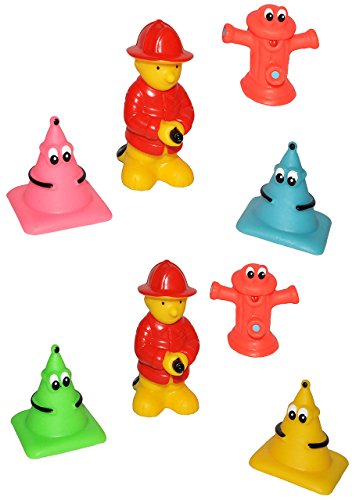 12 TLG. Set Quietscher als lustiger Feuerwehrmann mit Hydrant - mit Gesicht - für Baby ab 0 Monate - Quietschtier/Figur Quietschfigur Badefiguren/Badetier.. von alles-meine.de GmbH