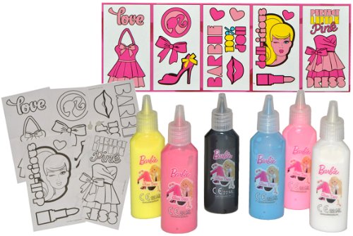 13 TLG. Set Glasmalfarbe und Vorlagen - Barbie - Bastelset Malen Malset Barbiepuppe Mädchen Zubehör Tube von alles-meine.de GmbH