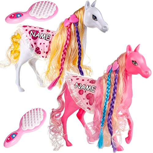 2 Stück Pferde/Spielzeugpferde + Zubehör - inkl. Name - passend für Barbie Puppe - 25,5 cm hoch - mit abnehmbaren Sattel + Zaumzeug - mit Haaren - ideal .. von alles-meine.de GmbH