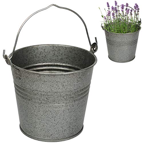 2 Stück kleine - Metall Eimer/Blumentöpfe - metallic grau/anthrazit - 15 cm hoch - 2 Liter - rostfrei - Blech Eimer/Metalleimer - rund - mit 3-D Effek.. von alles-meine.de GmbH