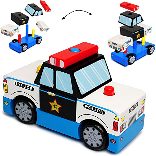 3-D Puzzle - Holz Bausteine & Klötze - Polizei Auto/Fahrzeug - Steckspiel - Stapelturm/Spiel zum Stapeln & Motorik üben - Motorikspielzeug - Holzpuzzl.. von alles-meine.de GmbH