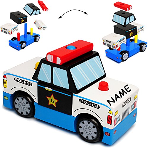 3-D Puzzle - Holz Bausteine & Klötze - Polizei Auto/Fahrzeug - inkl. Name - Steckspiel - Stapelturm/Spiel zum Stapeln & Motorik üben - Motorikspielzeu.. von alles-meine.de GmbH