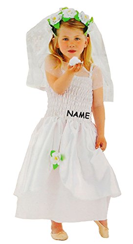 3 TLG. Kostüm - Prinzessin/Braut - incl. Name - 3 bis 6 Jahre - Gr. 104-116 - Karneval - Fasching + Halloween/weißes Kleid + Schleier + Krone (Tiar.. von alles-meine.de GmbH