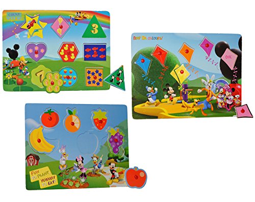 3 TLG. Set: Puzzle mit Griffen - Holzpuzzle/Legespiel - Mickey Mouse - Essen + Farben + Zahlen/Griffe Griff - für Kinder Steckpuzzle - Formenpuzzle aus Ho.. von alles-meine.de GmbH