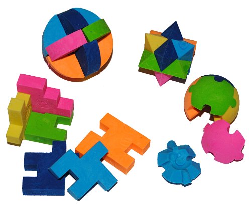 4 STK. 3-D Radiergummi als echtes Knobelspiel - Radierer bunt orange blau weiß rosa - für Kinder Schule Stift Geduldspiel von alles-meine.de GmbH