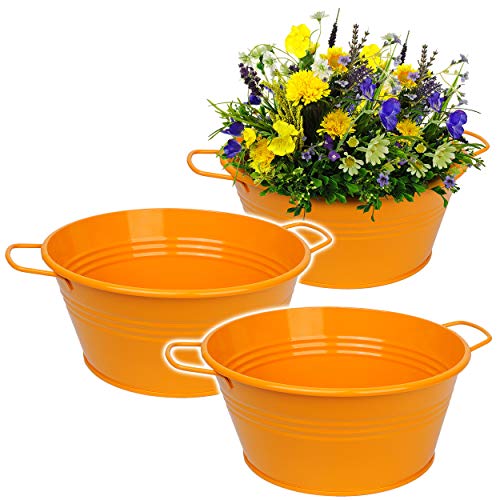 alles-meine.de GmbH 5 Stück Design - Blumentöpfe/Pflanzkübel/Pflanzschale - Metall - orange - 25 cm - RUND - frostsicher - MITTEL groß - mit Henkel - Eimer/Dekotöpfe - Üb.. von alles-meine.de GmbH