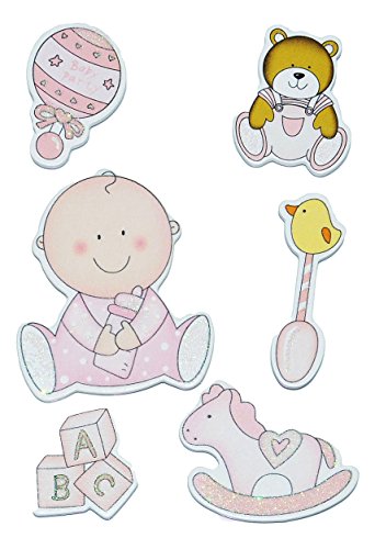 6 TLG. Set Sticker/Aufkleber aus Holz - Baby mit Glitzer für Mädchen - auch als Streumotiv - zur Geburt Teddybär Schaukeltier Schnuller Babymotiv Taufe Kind.. von alles-meine.de GmbH