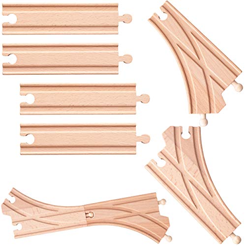 6 TLG. Set: Holz - Schienen - K-Weichen/Abzweigung/Kreuzung + gerade Schienen - beidseitig - für Eisenbahn/Holzeisenbahn - passend für alle Schienen-Sys.. von alles-meine.de GmbH