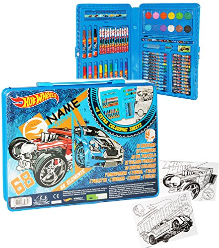 68 TLG. Set__ Stifte-Koffer - Auto - kompatibel mit Hot Wheels - incl. Name - Malkoffer mit Stiften + Filzstifte + Buntstifte + Pastellkreiden + Wasser F.. von alles-meine.de GmbH