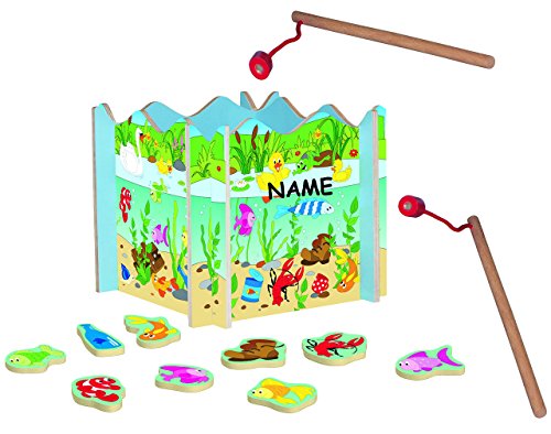 Angelspiel aus Holz incl. Name - Holzaufsteller + 2 Stück Angel - mit 15 Fischen - Angeln für Kinder - mit Magnet - Spiel Fischeangeln/Kinderspiel Spiel mag.. von alles-meine.de GmbH