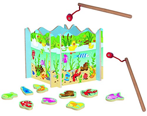 Angelspiel aus Holz - mit 15 Fischen - Holzaufsteller + 2 Stück Angel - Angeln für Kinder - mit Magnet - Spiel Fischeangeln/Kinderspiel Spiel magnetisch - W.. von alles-meine.de GmbH