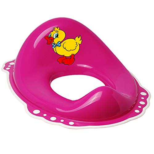 Anti RUTSCH - Toilettensitz/Toilettenaufsatz/Sitzverkleinerer - pink - rosa Tiere - Ente Bieco - Standardgröße mit Lehne & Pullerschutz - rutschfest a.. von alles-meine.de GmbH