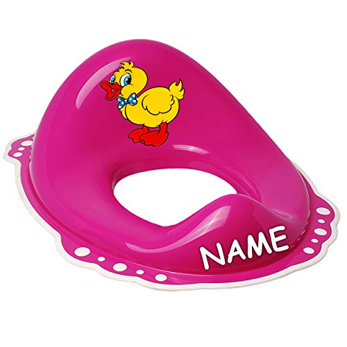 Anti RUTSCH - Toilettensitz/Toilettenaufsatz/Sitzverkleinerer - pink - rosa Tiere - Ente inkl. Name - Bieco - Standardgröße mit Lehne & Pullerschutz -.. von alles-meine.de GmbH