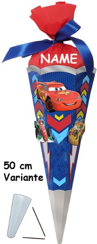 BASTELSET - Schultüte - Cars - 50 cm incl. Namen - mit/ohne Kunststoff Spitze - Zuckertüte Nestler - ALLE Größen - 6 eckig für Jungen Queen Lightning Au.. von alles-meine.de GmbH