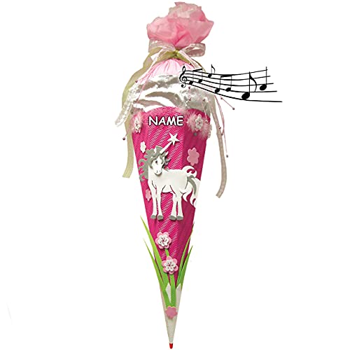 BASTELSET Schultüte - Einhorn 85 cm - inkl. Name - mit Sound Geräusch - Holzspitze - Zuckertüte Roth - ALLE Größen - 6 eckig Mädchen Pferde Blumen Einhörner von alles-meine.de GmbH