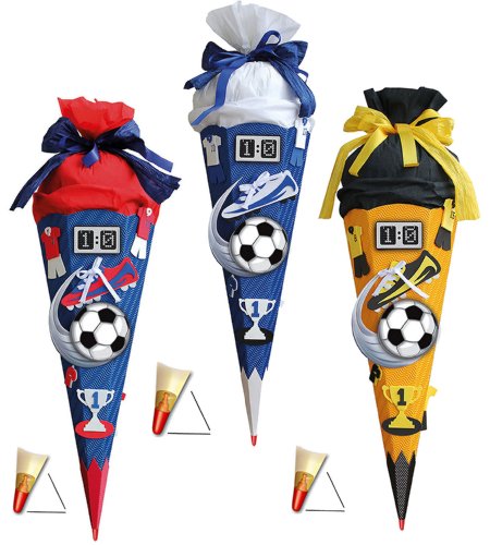 BASTELSET Schultüte - Fußball 85 cm - mit Holzspitze - Zuckertüte Roth - ALLE Größen - 6 eckig Fußballer Fussball Sport Jungen Gelb Schwarz von alles-meine.de GmbH