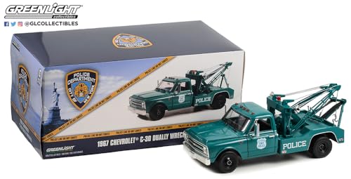 Chevrolet C-Serie C30 Grün Abschlepper NYPD New York Police 2. Generation 1967-1972 1/18 Greenlight Modell Auto mit individiuellem Wunschkennzeichen von alles-meine.de GmbH