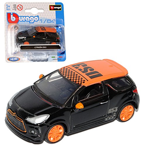 alles-meine.de GmbH Citroen DS3 Schwarz mit Orangenem Dach ab 2010 1/64 Burago Modell Auto mit individiuellem Wunschkennzeichen von alles-meine.de GmbH