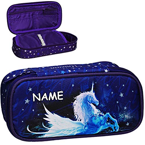 Federmäppchen - Schlampermappe/Kosmetiktasche - Einhorn - Unicorn - inkl. Name - Federmappe & Faulenzer - 2 Fächer/zweifach Doppeldecker Schlamper Etui St.. von alles-meine.de GmbH