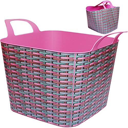 Flexi & flexibel - XXL großer Garteneimer/Eimer/Wäschekorb/Trog/Bottich - Blumentopf/Pflanzkübel - geflochten - rosa - pink bunt - 48 Liter - Tasche.. von alles-meine.de GmbH