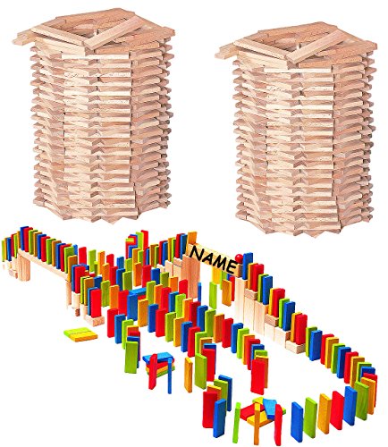 Holz Bausteine Modell & Inhalt frei wählbar XXL Set 400 Stück Bausteine - bunt - aus Holz - incl. Name - ideal für Domino Rally - Bunte Steine & Natur B.. von alles-meine.de GmbH