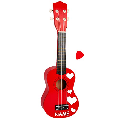 alles-meine.de GmbH Kinder - Gitarre/Ukulele - aus Holz - Motiv & Farbwahl - rot & Herzen weiß - inkl. Name - hochwertige Konzertgitarre - 55 cm - Klassik - akustische - Kinder.. von alles-meine.de GmbH