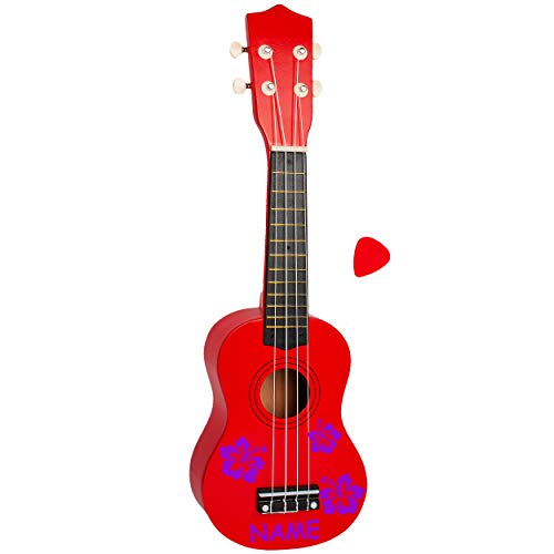 Kinder - Gitarre / Ukulele - aus Holz - Motiv & Farbwahl - rot & Blumen & Blüten lila - violett - inkl. Name - hochwertige Konzertgitarre - 55 cm - Klassik - .. von alles-meine.de GmbH