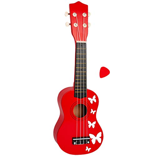 alles-meine.de GmbH Kinder - Gitarre/Ukulele - aus Holz - Motiv & Farbwahl - rot & Schmetterlinge weiß - hochwertige Konzertgitarre - 55 cm - Klassik - akustische - Kindergitar.. von alles-meine.de GmbH