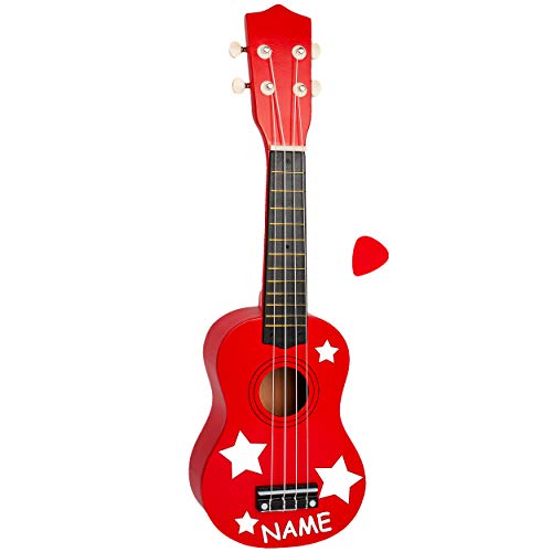 alles-meine.de GmbH Kinder - Gitarre/Ukulele - aus Holz - Motiv & Farbwahl - rot & Sterne weiß - inkl. Name - hochwertige Konzertgitarre - 55 cm - Klassik - akustische - Kinder.. von alles-meine.de GmbH