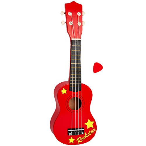 alles-meine.de GmbH Kinder - Gitarre/Ukulele - aus Holz - Motiv & Farbwahl - rot & gelbe Rockstar Sterne - hochwertige Konzertgitarre - 55 cm - Klassik - akustische - Kindergit.. von alles-meine.de GmbH