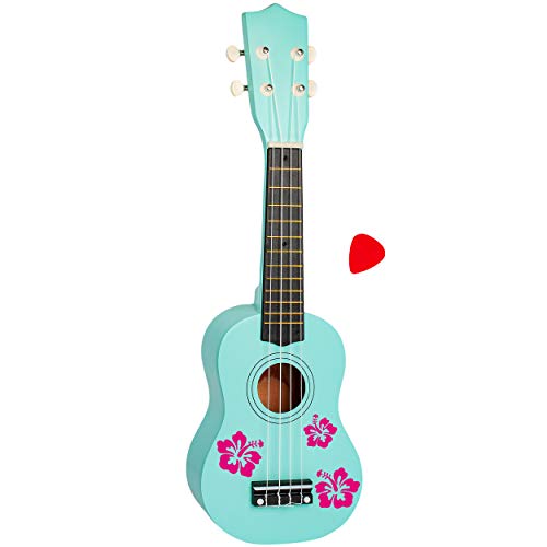 alles-meine.de GmbH Kinder - Gitarre/Ukulele - aus Holz - Motiv & Farbwahl - türkis blau & Blumen & Blüten pink - hochwertige Konzertgitarre - 55 cm - Klassik - akustische - Ki.. von alles-meine.de GmbH