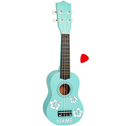Kinder - Gitarre / Ukulele - aus Holz - Motiv & Farbwahl - türkis blau & Blumen & Blüten weiß - inkl. Name - hochwertige Konzertgitarre - 55 cm - Klassik - ak.. von alles-meine.de GmbH