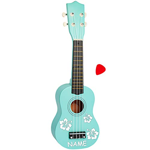 alles-meine.de GmbH Kinder - Gitarre/Ukulele - aus Holz - Motiv & Farbwahl - türkis blau & Blumen & Blüten weiß - inkl. Name - hochwertige Konzertgitarre - 55 cm - Klassik - ak.. von alles-meine.de GmbH