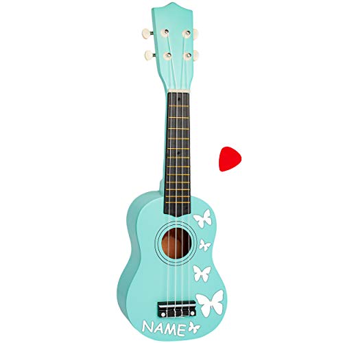 alles-meine.de GmbH Kinder - Gitarre/Ukulele - aus Holz - Motiv & Farbwahl - türkis blau & Schmetterlinge weiß - inkl. Name - hochwertige Konzertgitarre - 55 cm - Klassik - aku.. von alles-meine.de GmbH