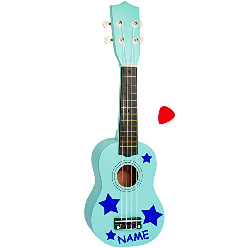 alles-meine.de GmbH Kinder - Gitarre/Ukulele - aus Holz - Motiv & Farbwahl - türkis blau & Sterne blau - inkl. Name - hochwertige Konzertgitarre - 55 cm - Klassik - akustische .. von alles-meine.de GmbH