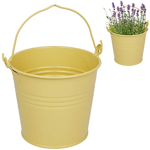 Kleiner - Metall Eimer/Blumentopf - beige/hell braun/Creme - 15 cm hoch - 2 Liter - rostfrei - Blech Eimer/Metalleimer - rund - mit 3-D Effekt Rillen .. von alles-meine.de GmbH